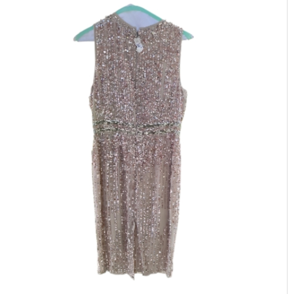 Mac Duggal Sequin Embellished nude Beige Midi sheath Dress 10 special occasion - Picture 3 of 5